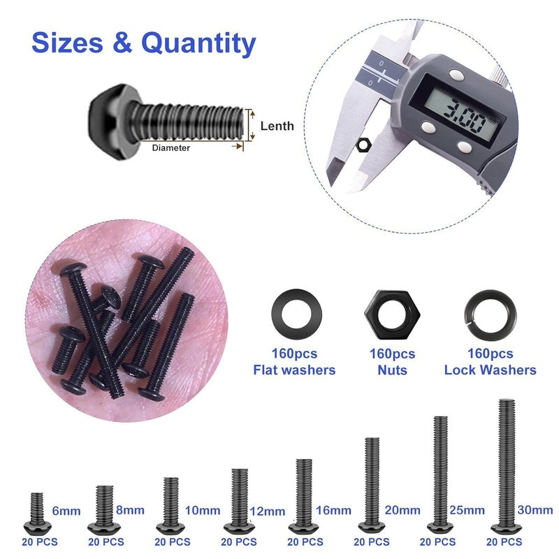 MklusiveTech 642PCS M3 Button Head Screws（6mm-30mm ） Metric Screw Assortment Kit Metric Bolt Assortment Machine Screws with Lock Flat Washers Grade 10.9 Alloy Steel Hex Socket Head - Image 2